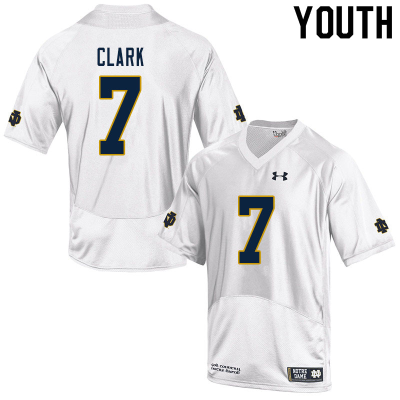 Youth NCAA Notre Dame Fighting Irish #7 Brendon Clark Stitched College Under Armour Authentic White Football Jersey MQ10M54UB